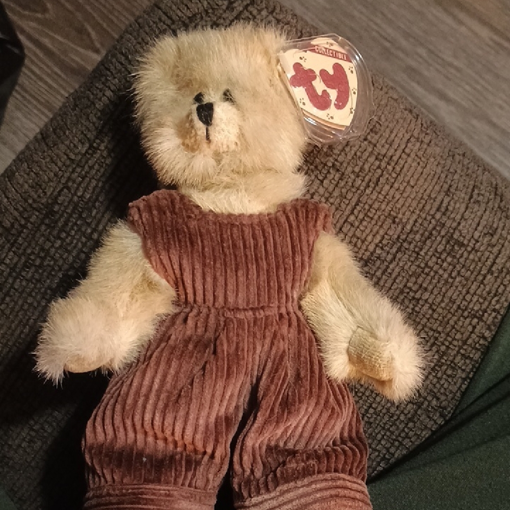 Ty Plush Bear with Brown Corduroy Outfit